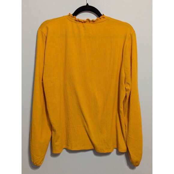 J. Crew Large Polyester High Neck Shirt Long Bell Sleeve Mustard Yellow Blouse - Picture 5 of 7